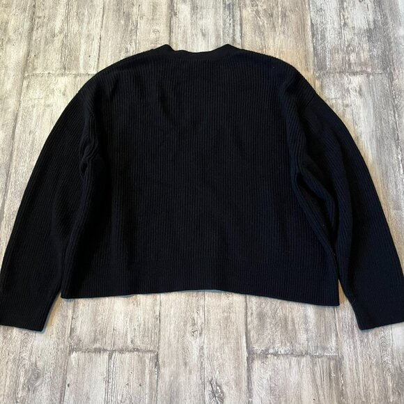 NWT! Quince Mongolian Cashmere Fisherman Boxy Cropped Cardigan Sweater, Black XL - Picture 8 of 14